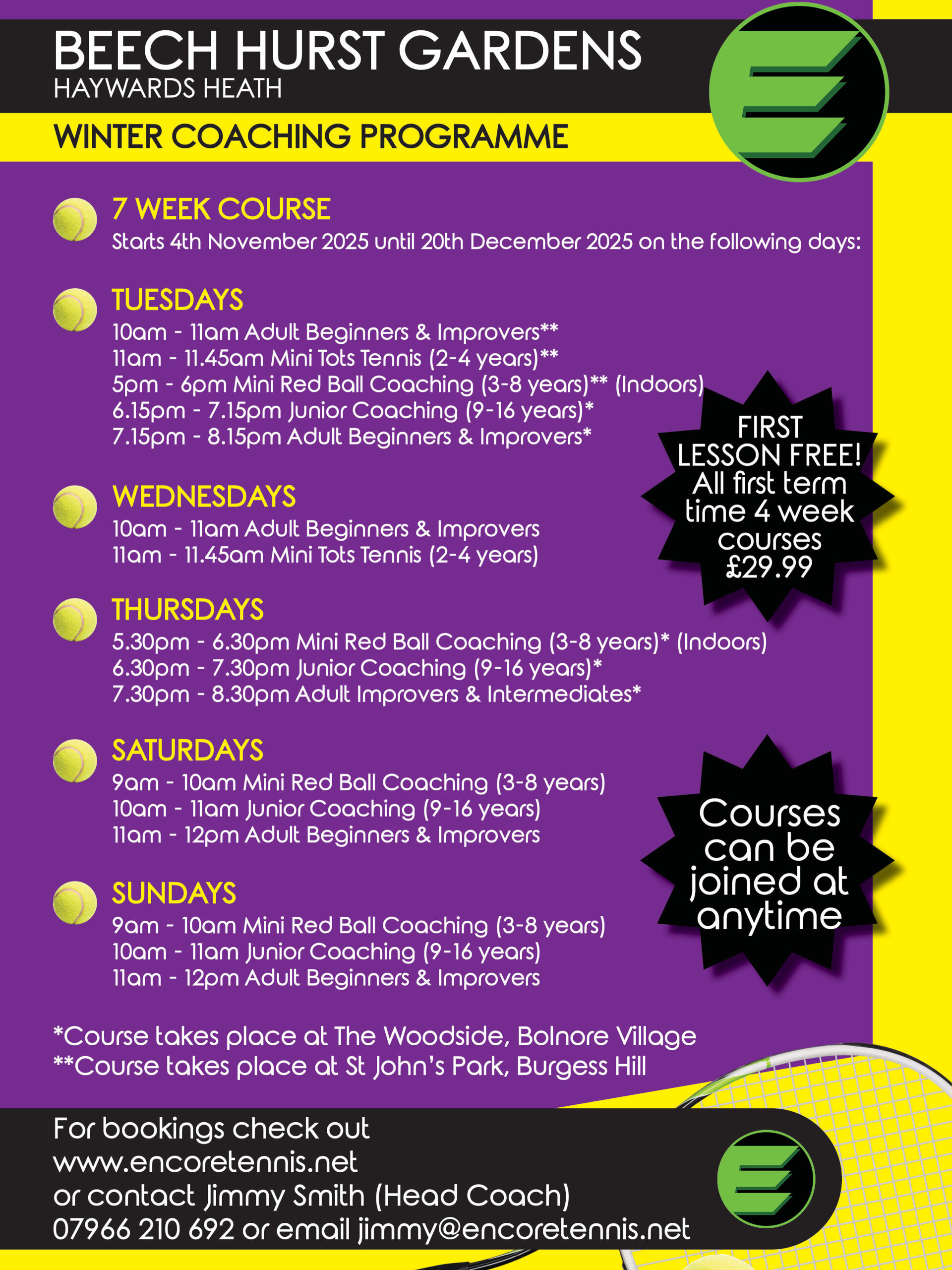 Winter Term Coaching Courses